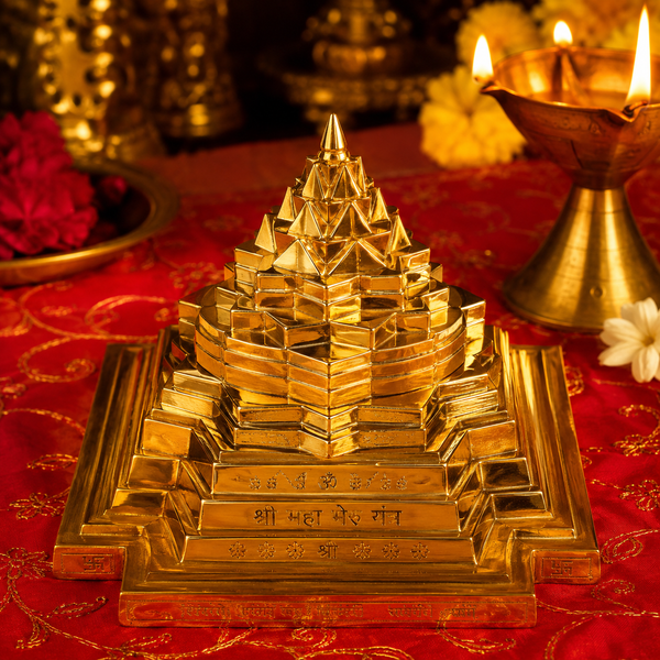 Siddh Shri Yantra 3D Meru Geometry (Gold Plated Ashtadhatu) — Premium Authentic Specimen
